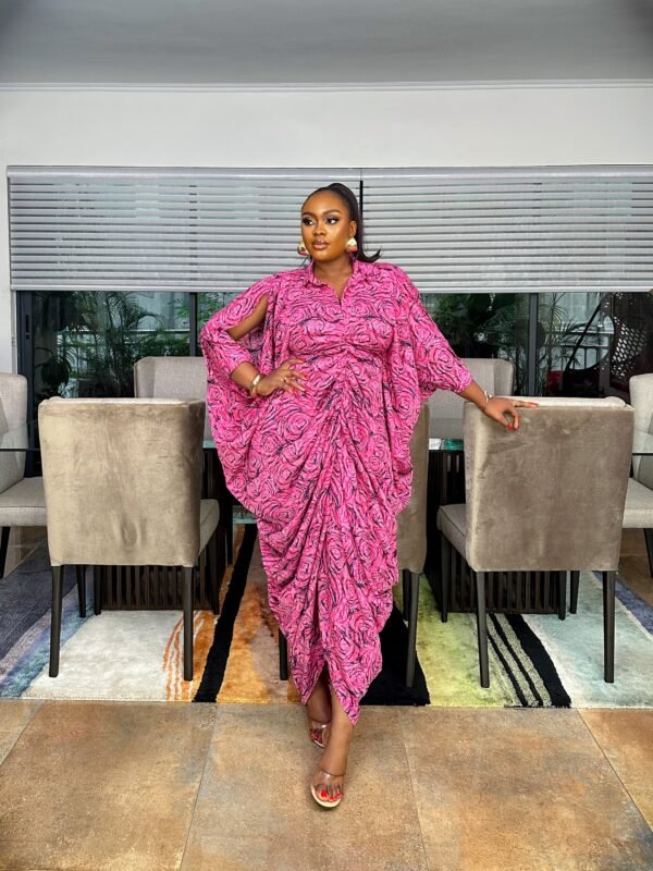 Agbani Rouched Boubou In Pink